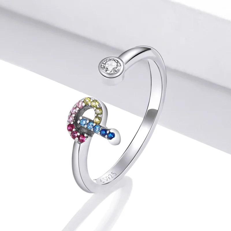 (image for) Pandora Style Colorful Letter-P Open Ring - SCR723-P - View 2