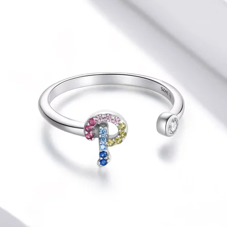 Pandora Style Colorful Letter-P Open Ring - SCR723-P