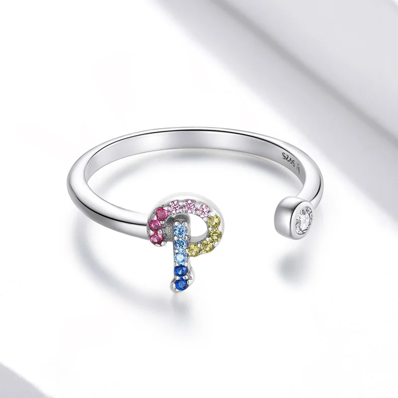 (image for) Pandora Style Colorful Letter-P Open Ring - SCR723-P - View 3