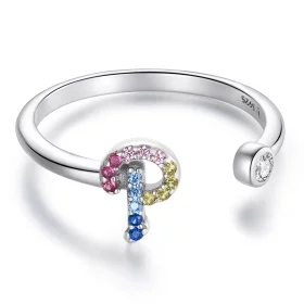 Pandora Style Colorful Letter-P Open Ring - SCR723-P Pandora Style Colorful Letter-P Open Ring - SCR723-P