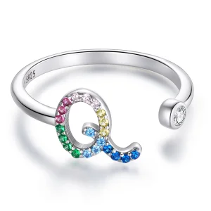 Pandora Style Colorful Letter-Q Open Ring - SCR723-Q (image for) Pandora Style Colorful Letter-Q Open Ring - SCR723-Q