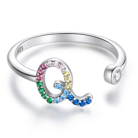 Pandora Style Colorful Letter-Q Open Ring - SCR723-Q Pandora Style Colorful Letter-Q Open Ring - SCR723-Q