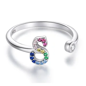 Pandora Style Colorful Letter-S Open Ring - SCR723-S (image for) Pandora Style Colorful Letter-S Open Ring - SCR723-S