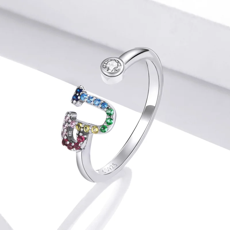 (image for) Pandora Style Colorful Letter-U Open Ring - SCR723-U - View 2