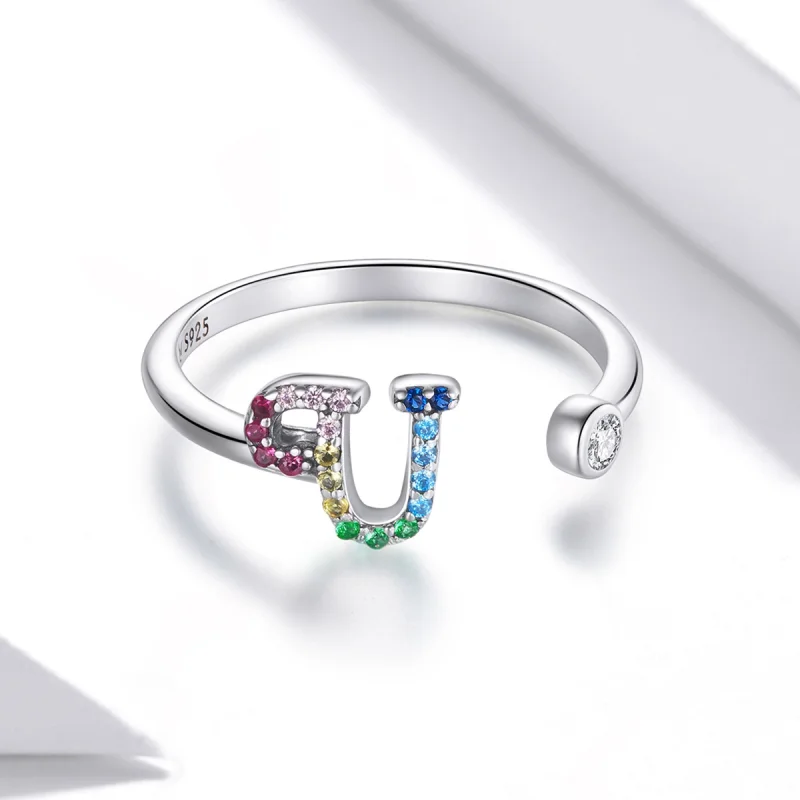 (image for) Pandora Style Colorful Letter-U Open Ring - SCR723-U - View 3
