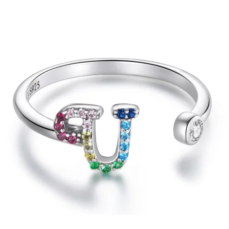 Pandora Style Colorful Letter-U Open Ring - SCR723-U Pandora Style Colorful Letter-U Open Ring - SCR723-U