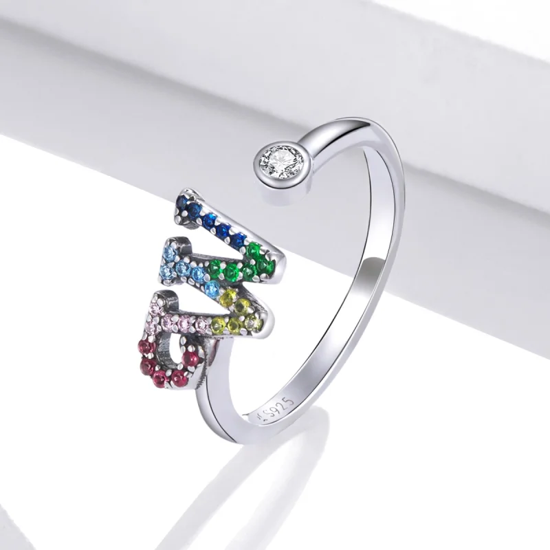 (image for) Pandora Style Colorful Letter-W Open Ring - SCR723-W - View 2