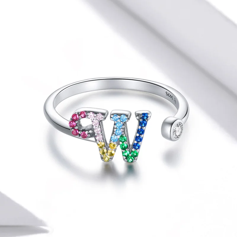 (image for) Pandora Style Colorful Letter-W Open Ring - SCR723-W - View 3