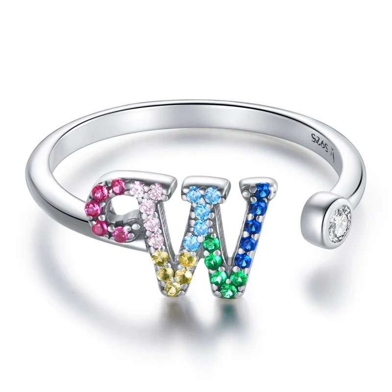 (image for) Pandora Style Colorful Letter-W Open Ring - SCR723-W - Product Image