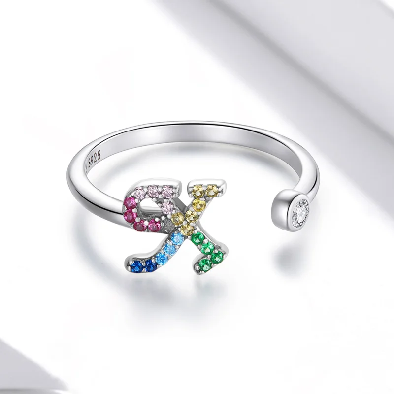 (image for) Pandora Style Colorful Letter-X Open Ring - SCR723-X - View 3