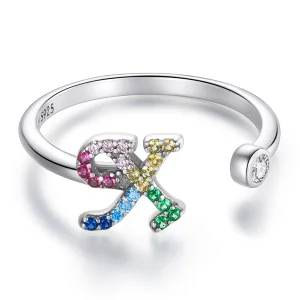 Pandora Style Colorful Letter-X Open Ring - SCR723-X (image for) Pandora Style Colorful Letter-X Open Ring - SCR723-X