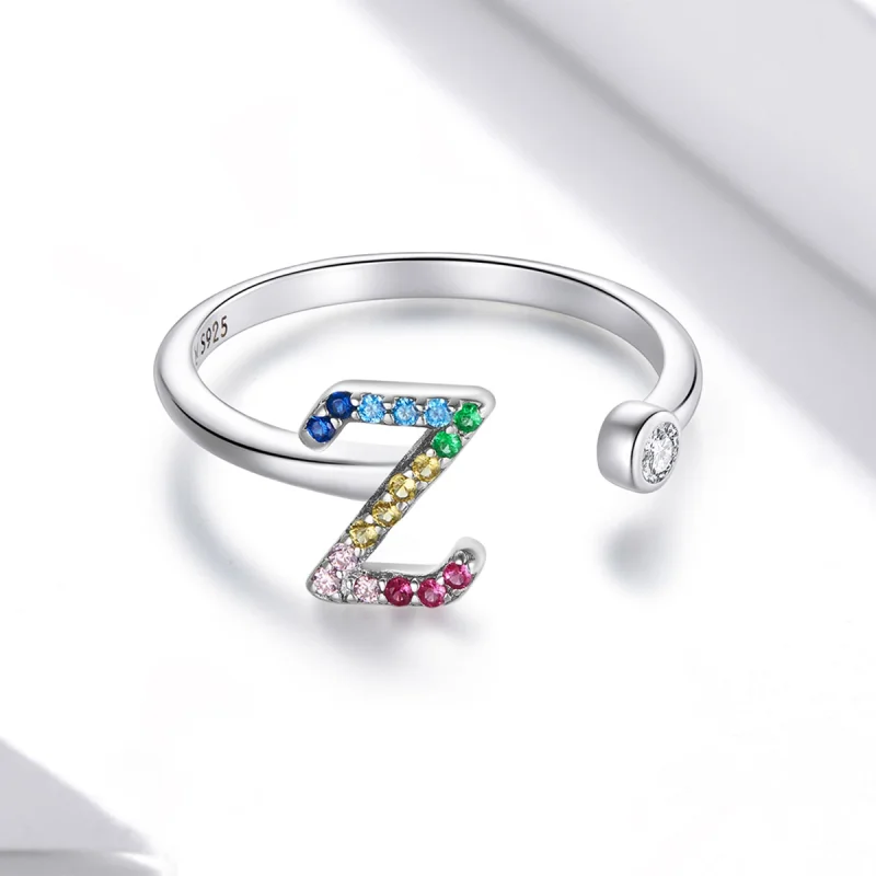 (image for) Pandora Style Colorful Letter-Z Open Ring - SCR723-Z - View 3