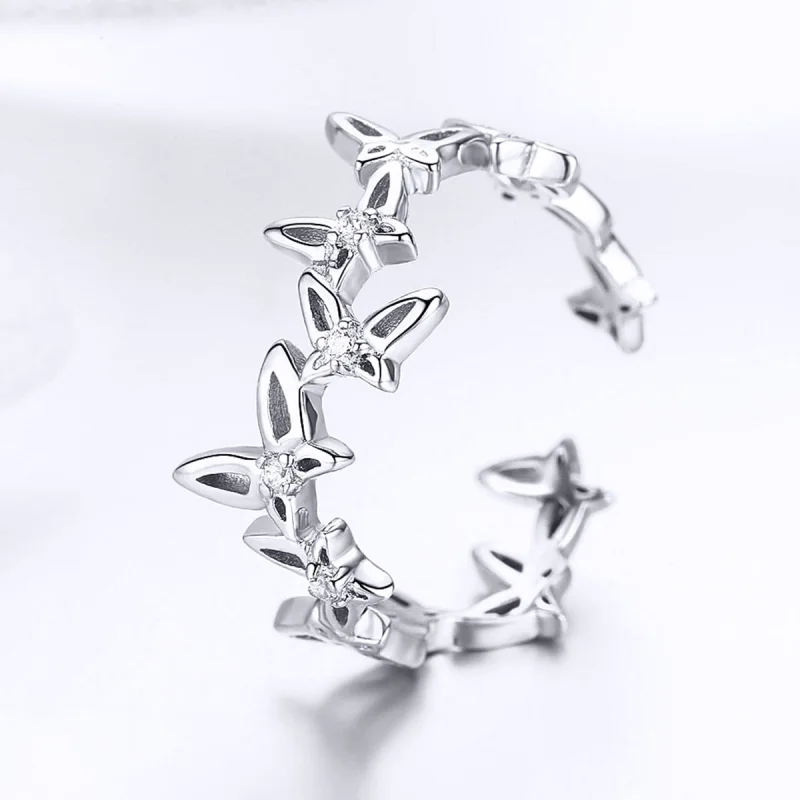 (image for) Pandora Style Dancing Butterflies Open Ring - BSR027 - View 2