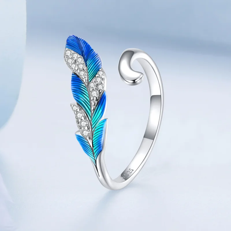 (image for) Pandora Style Dazzling Blue Feather Open Ring - BSR301 - View 2