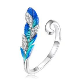 Pandora Style Dazzling Blue Feather Open Ring - BSR301 Pandora Style Dazzling Blue Feather Open Ring - BSR301
