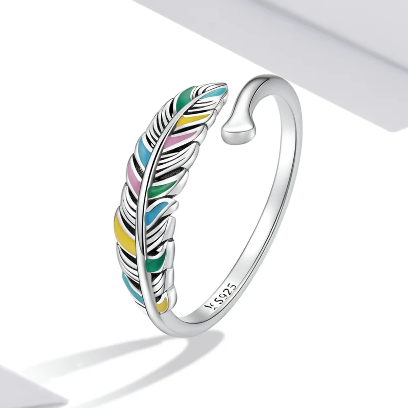 (image for) Pandora Style Feather Open Ring - SCR799 - View 2