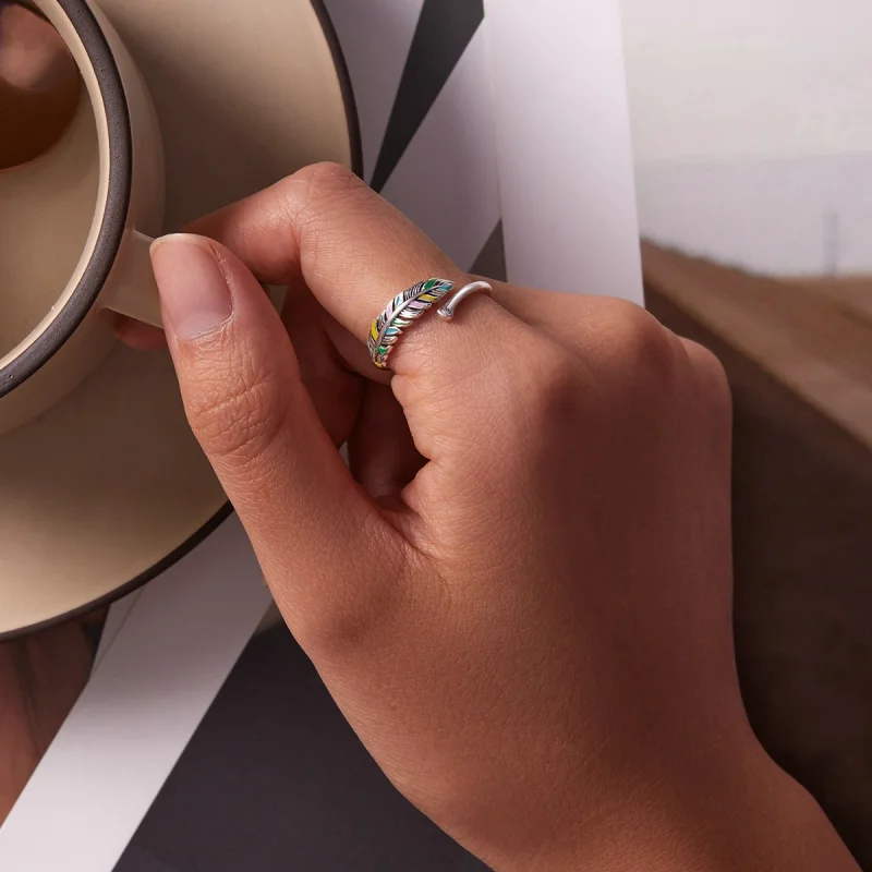 (image for) Pandora Style Feather Open Ring - SCR799 - View 5