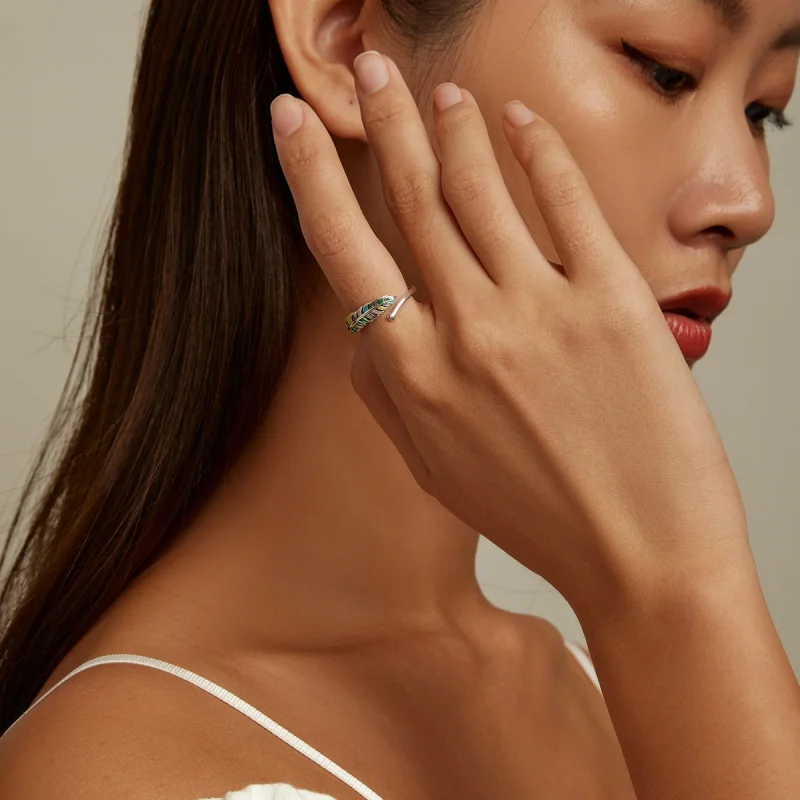 (image for) Pandora Style Feather Open Ring - SCR799 - View 8