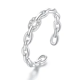 Pandora Style Geometric Chain Open Ring - BSR145 Pandora Style Geometric Chain Open Ring - BSR145