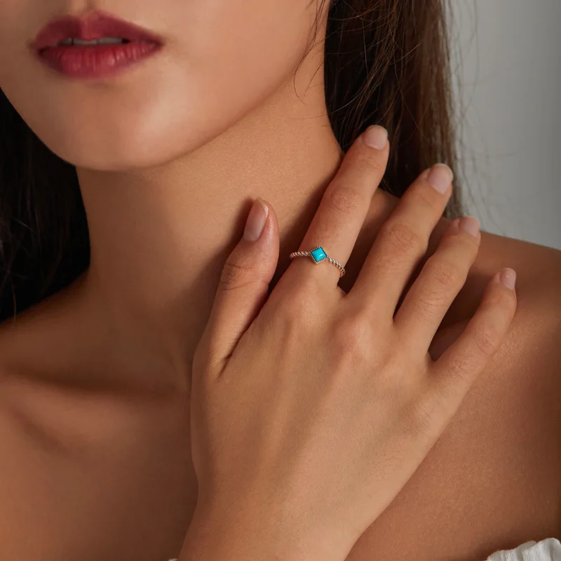 (image for) Pandora Style Geometric Turquoise Open Ring - SCR753 - View 7