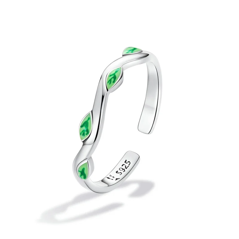 (image for) Pandora Style Green Leaves Open Ring - SCR808 - View 2