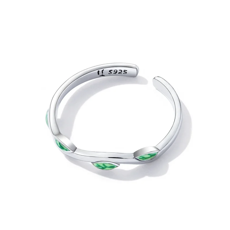 (image for) Pandora Style Green Leaves Open Ring - SCR808 - View 3