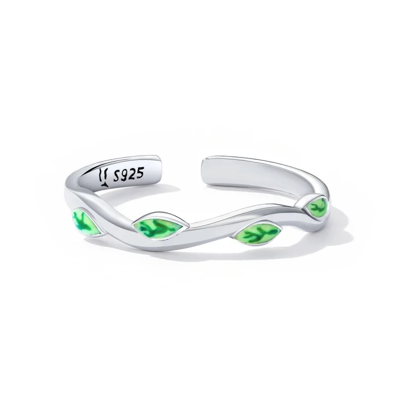 (image for) Pandora Style Green Leaves Open Ring - SCR808 - View 4