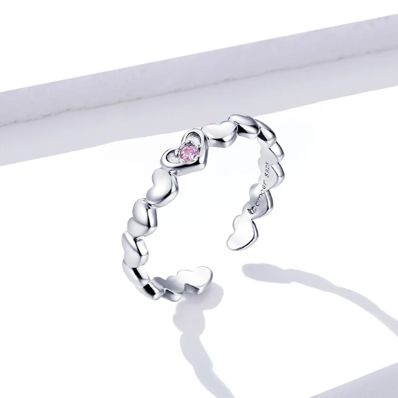 (image for) Pandora Style Heart Mirror Open Ring - BSR100 - View 2
