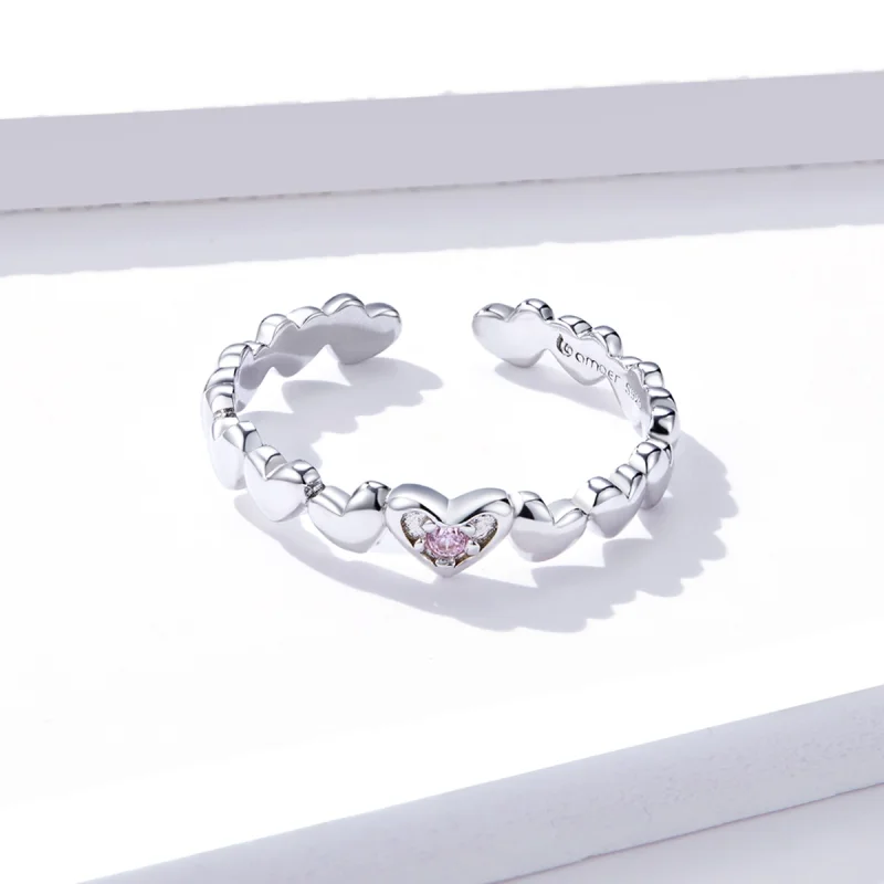 (image for) Pandora Style Heart Mirror Open Ring - BSR100 - View 3