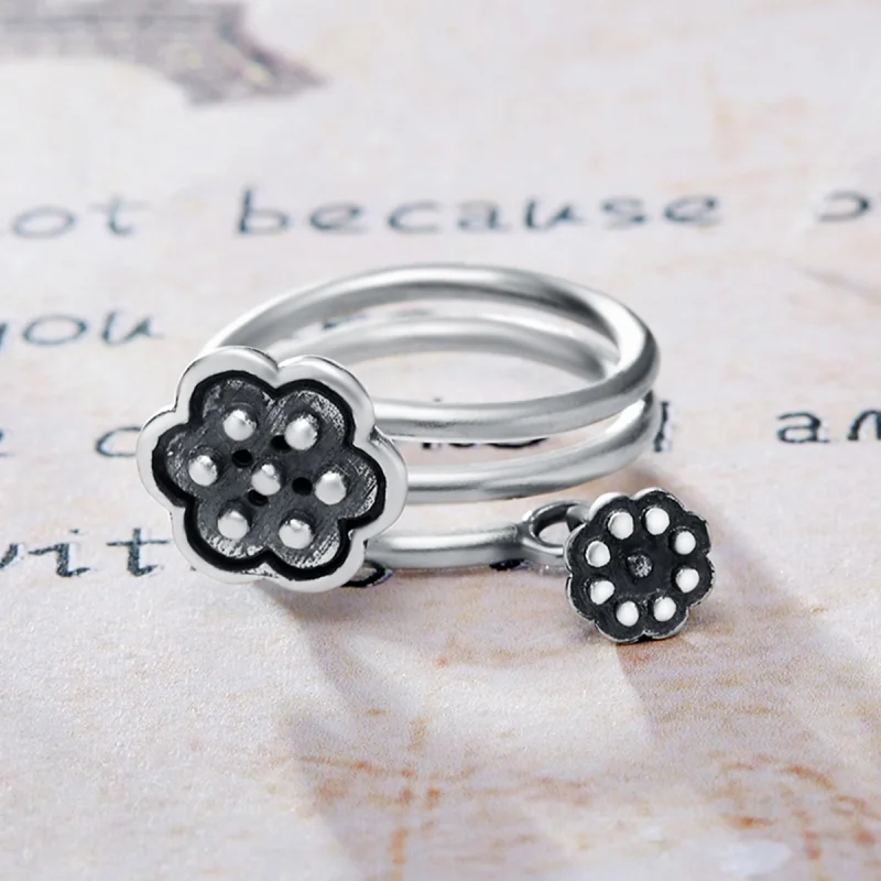 (image for) Pandora Style Lotus Pendant Open Ring - VSR054 - View 4