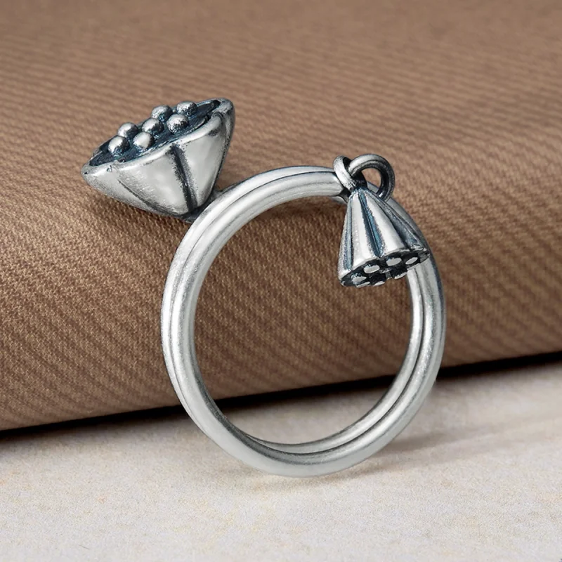 (image for) Pandora Style Lotus Pendant Open Ring - VSR054 - View 5