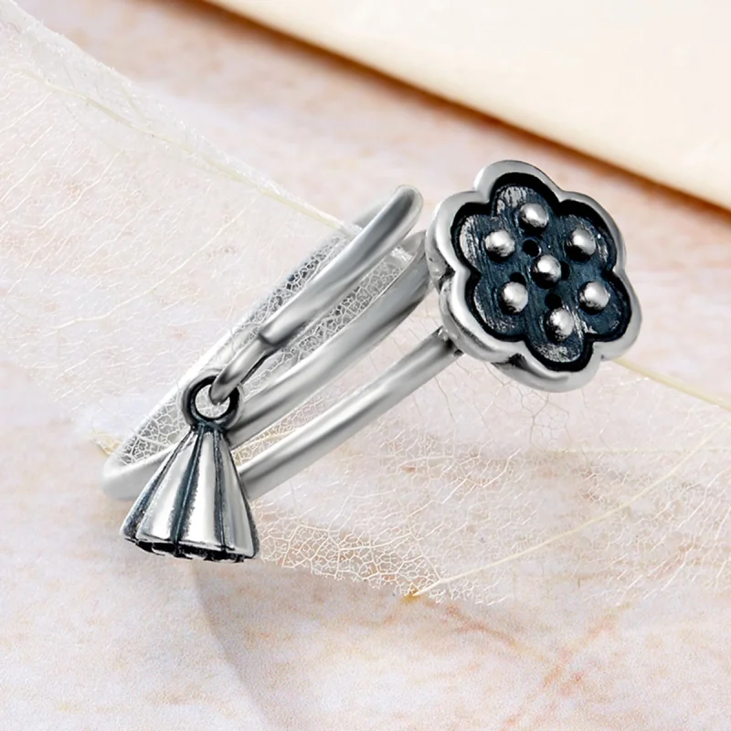 (image for) Pandora Style Lotus Pendant Open Ring - VSR054 - View 6
