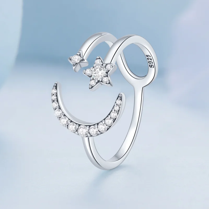 (image for) Pandora Style Moon and Stars Open Ring - BSR305 - View 2