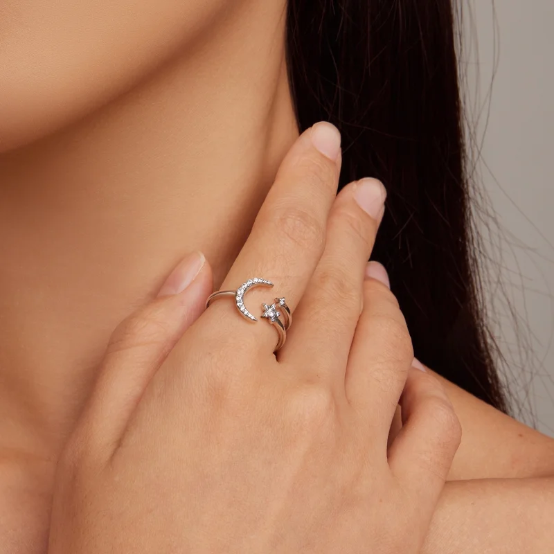 (image for) Pandora Style Moon and Stars Open Ring - BSR305 - View 4