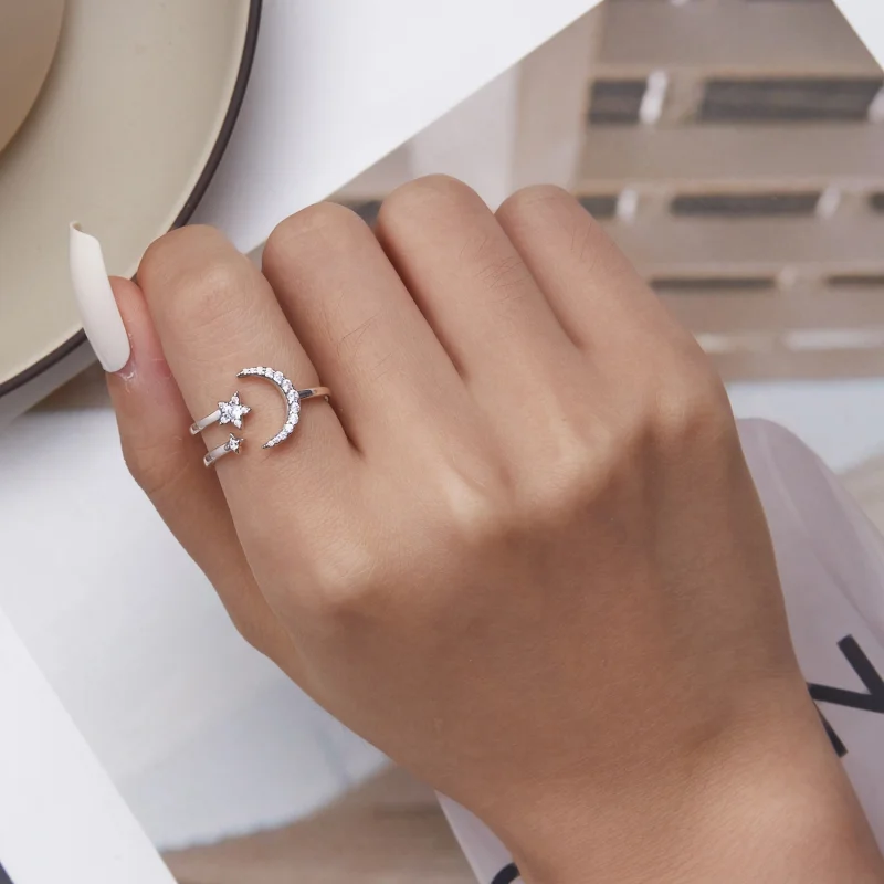 (image for) Pandora Style Moon and Stars Open Ring - BSR305 - View 6