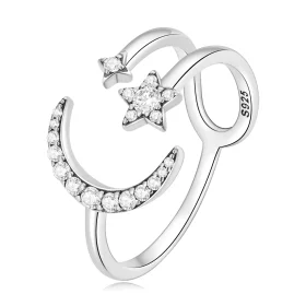 Pandora Style Moon and Stars Open Ring - BSR305 Pandora Style Moon and Stars Open Ring - BSR305
