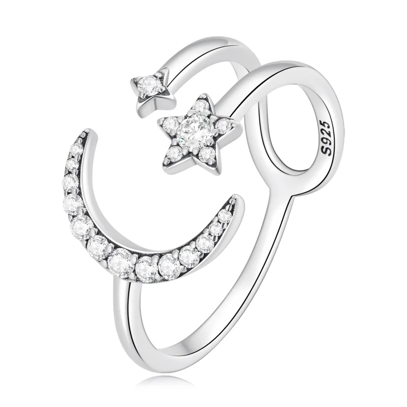 (image for) Pandora Style Moon and Stars Open Ring - BSR305 - Product Image