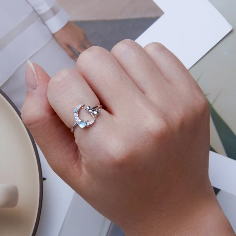 (image for) Pandora Style Moon Cat Open Ring - BSR315 - View 6