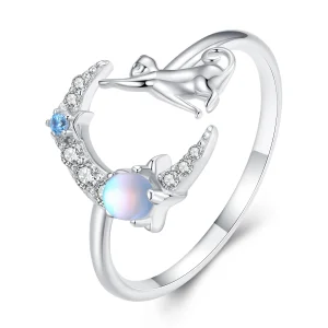 (image for) Pandora Style Moon Cat Open Ring - BSR315