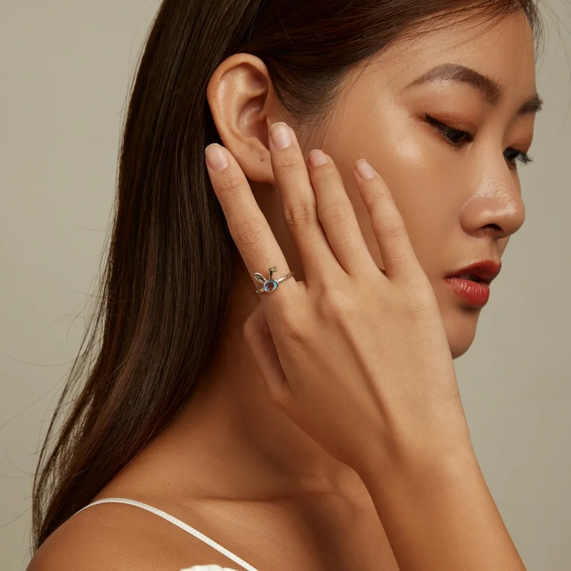 (image for) Pandora Style Moonstone Bunny Open Ring - SCR784 - View 7