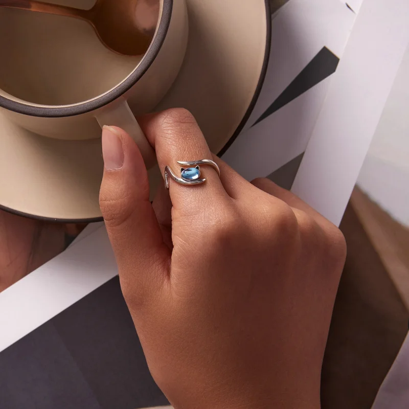 (image for) Pandora Style Moonstone Cat Open Ring - SCR783 - View 5