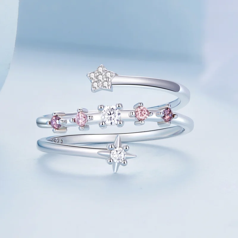 (image for) Pandora Style Multi-Layered Stars Open Ring - BSR310 - View 3