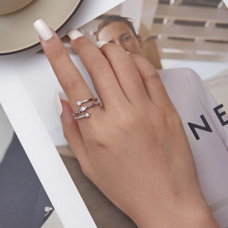 (image for) Pandora Style Multi-Layered Stars Open Ring - BSR310 - View 5