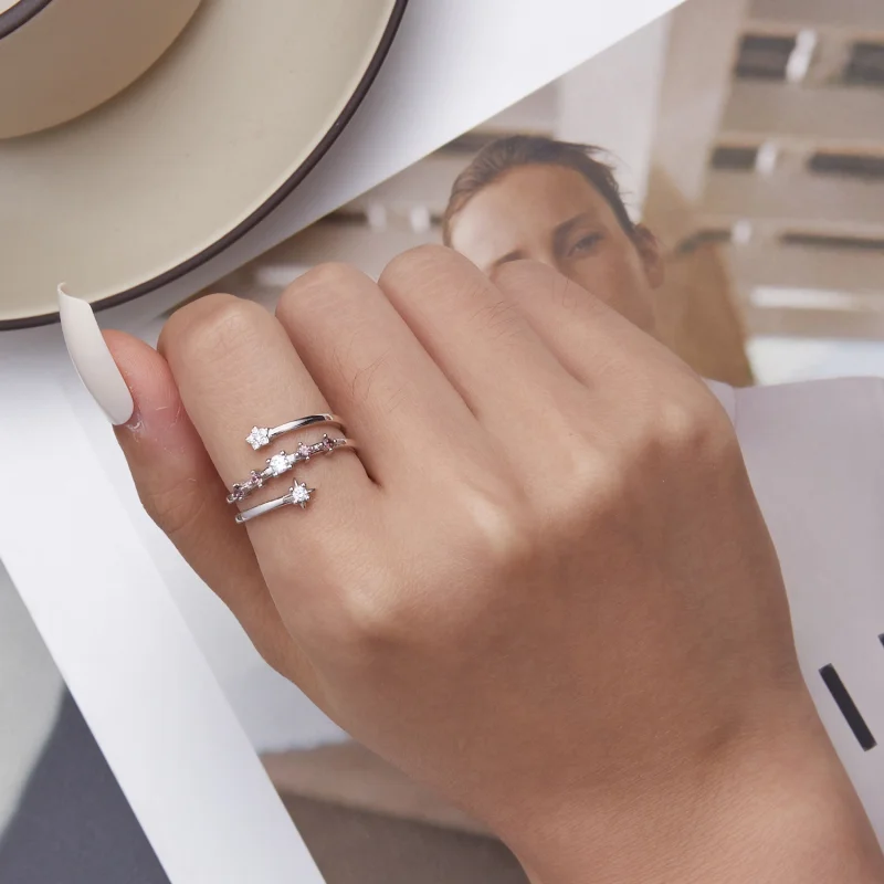 (image for) Pandora Style Multi-Layered Stars Open Ring - BSR310 - View 6