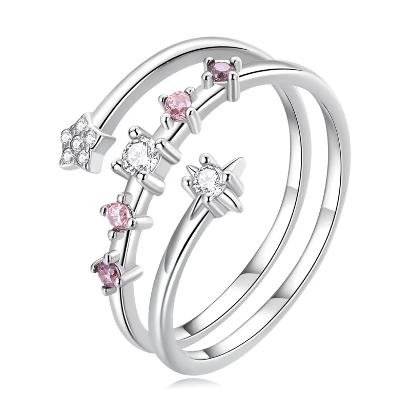 (image for) Pandora Style Multi-Layered Stars Open Ring - BSR310 - Product Image