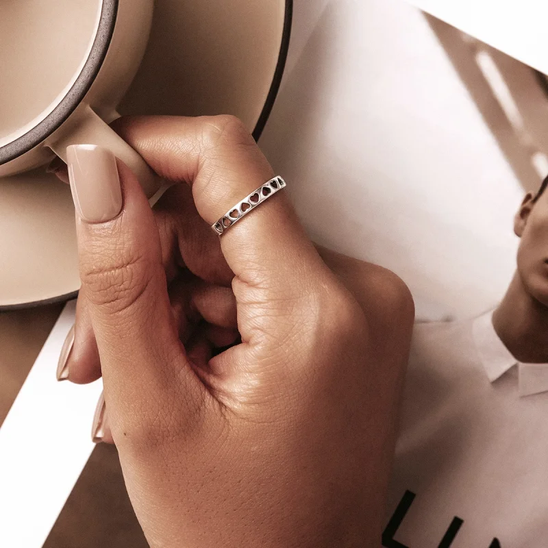 (image for) Pandora Style Openwork Heart Open Ring - SCR765 - View 7