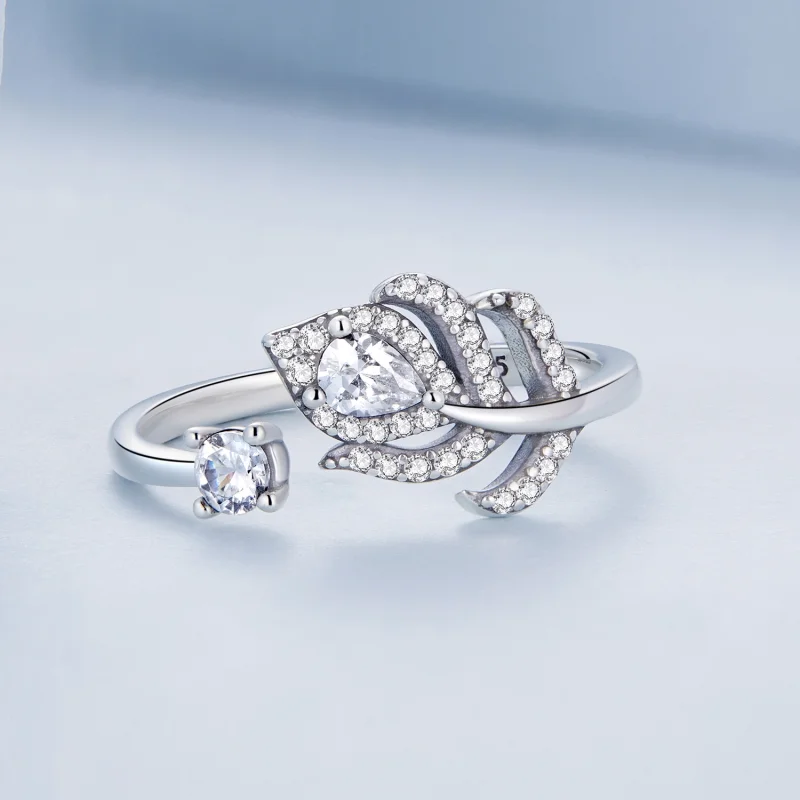 (image for) Pandora Style Peacock Feather Open Ring - BSR299 - View 3