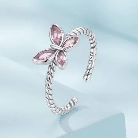 Pandora Style Pink Butterfly Twist Open Ring - SCR872