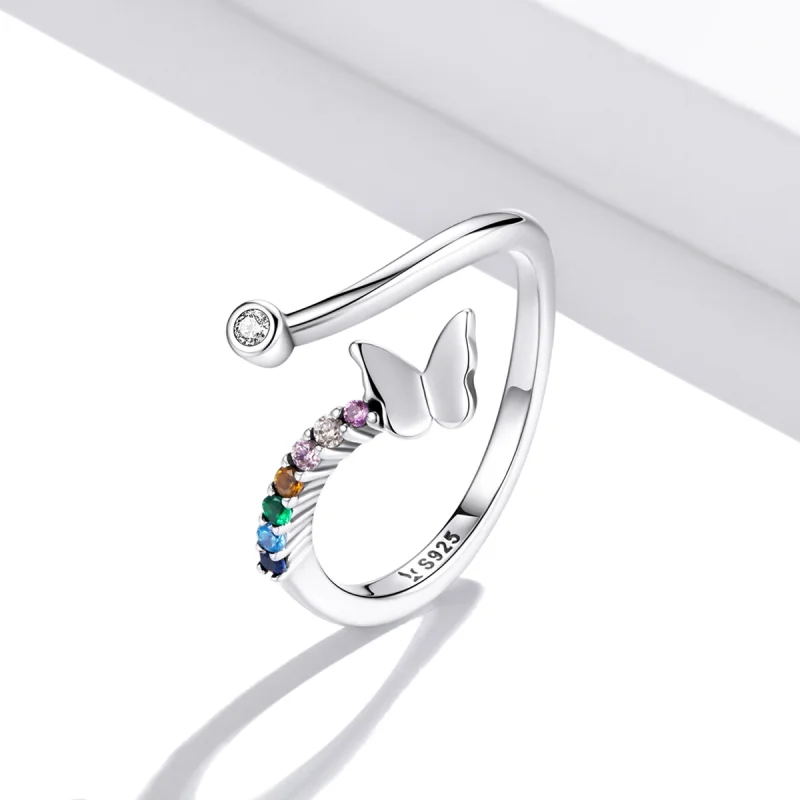 (image for) Pandora Style Rainbow Butterfly Open Ring - SCR730 - View 2