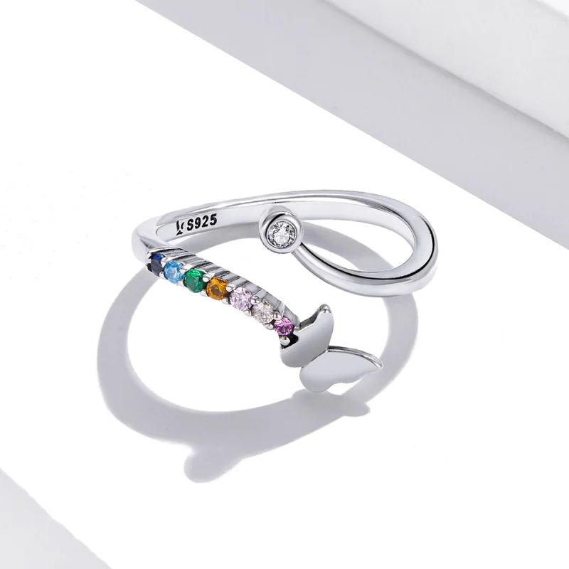 (image for) Pandora Style Rainbow Butterfly Open Ring - SCR730 - View 3
